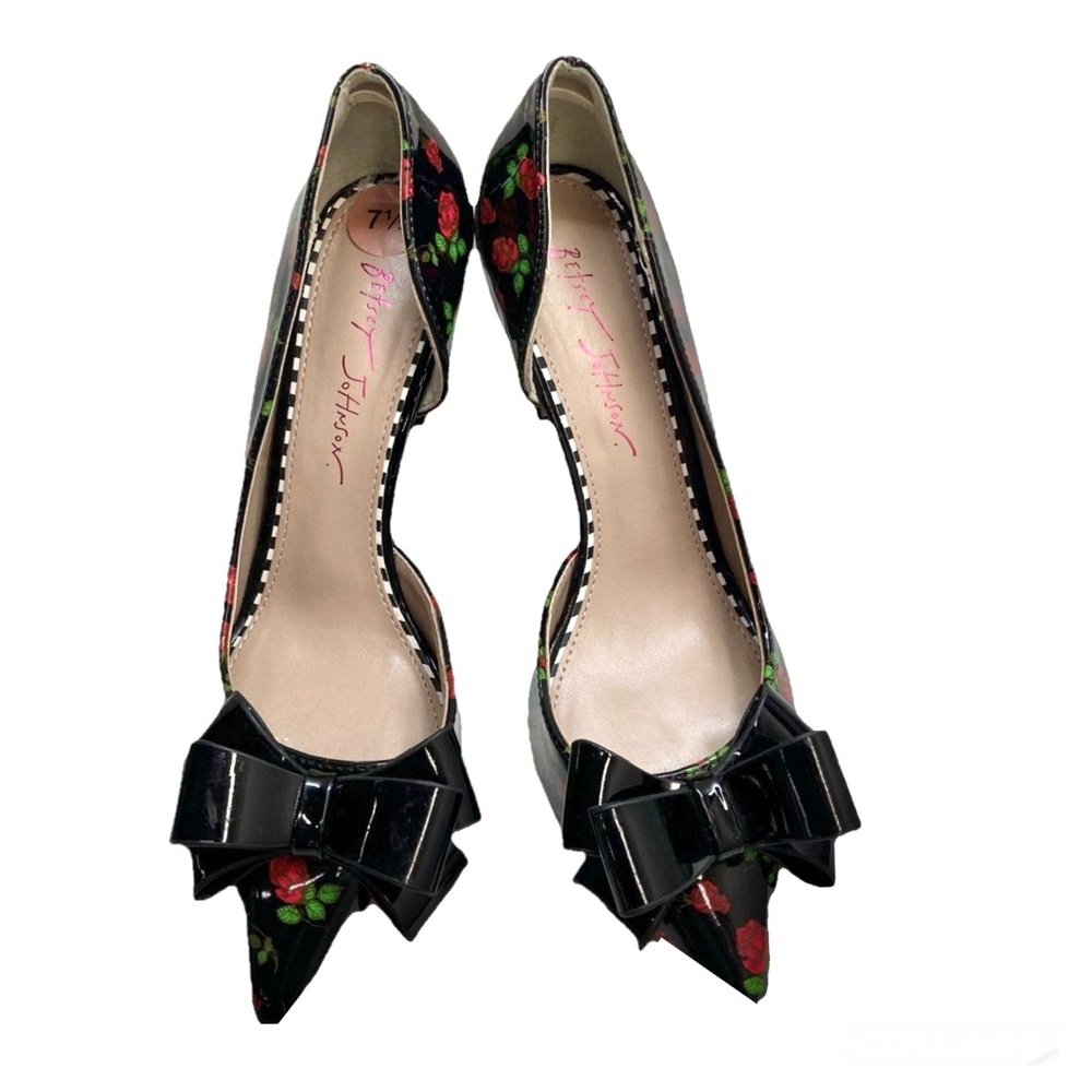 SOLD!!๐ฅ Betsey Johnson Bret Rose Classic Patent Stiletto D'Orsay Heels 7.5 ๐ฅ - Picture 4 of 8